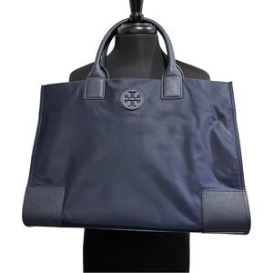 Tory Burch Navy Blue Nylon And Patent Leather LARGE Ella Tote